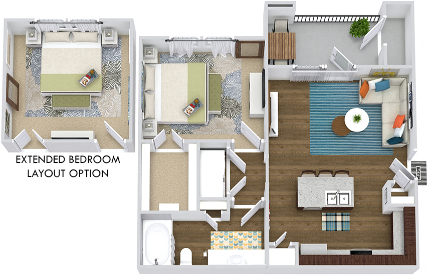 Floor plan for 1 bed, 1 bath, 650 sqft